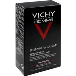Eine schwarze Box mit Vichy Homme Sensi-Mineralbalsam für empfindliche Haut.
