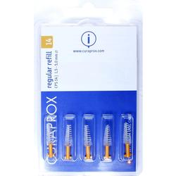 Fünf kleine Zahnbürsten in einer blauen Verpackung.